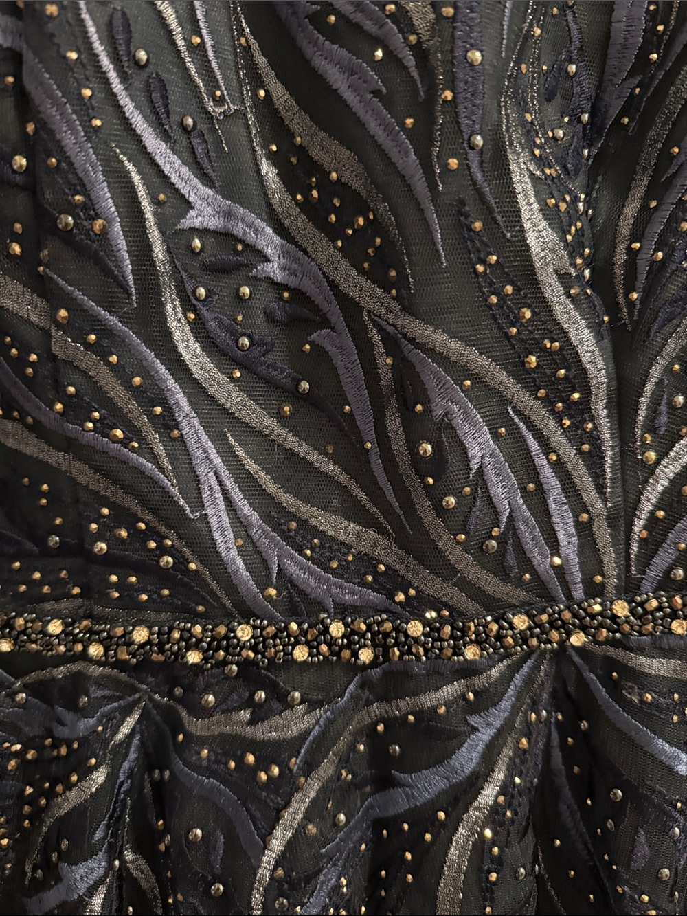 Mac Duggal Navy Beaded Tulle Midi Dress - Picture 4 of 7
